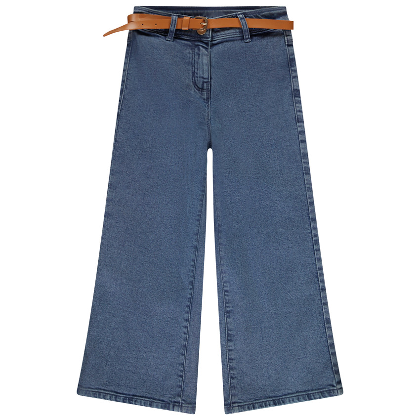 Jean amplio de denim con cinturón niña 