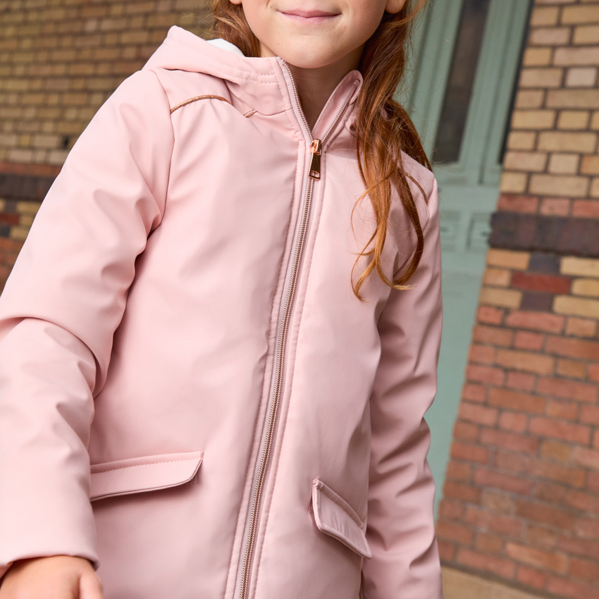 Parka de goma repelente de agua forrada de sherpa para niña 