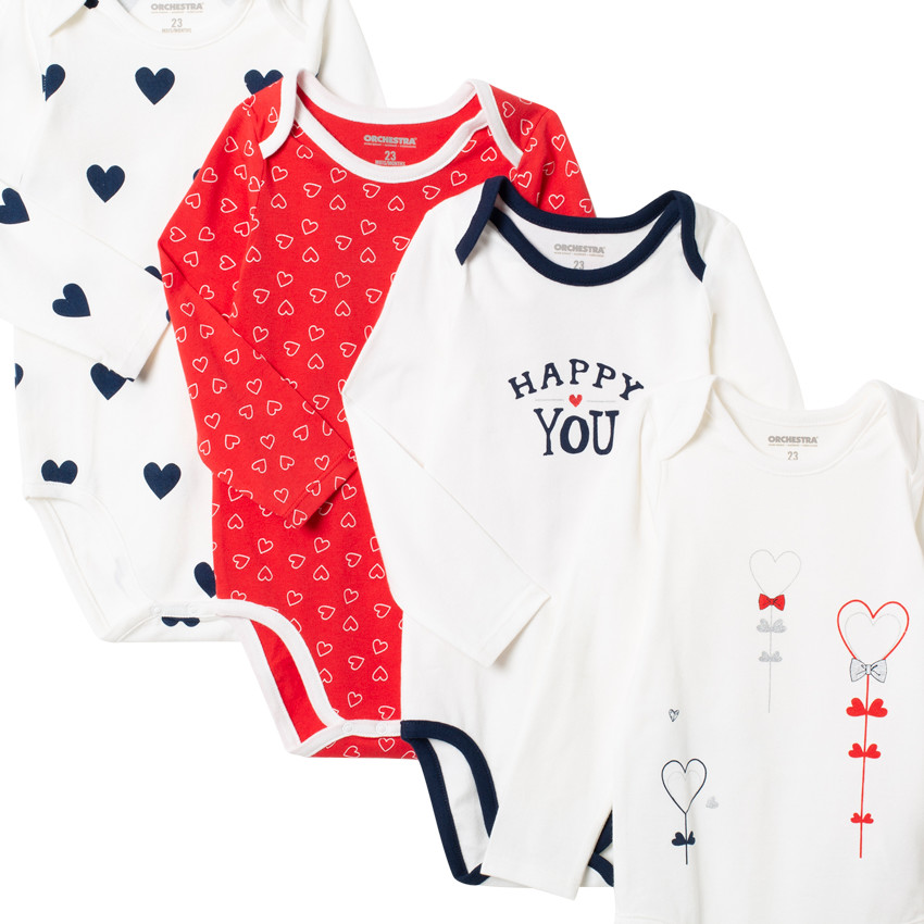 Pack de 7 bodies de manga larga de algodón orgánico con corazones estampados 