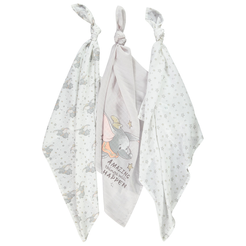 Pack de 3 langes de gasa de algodón Dumbo Disney 