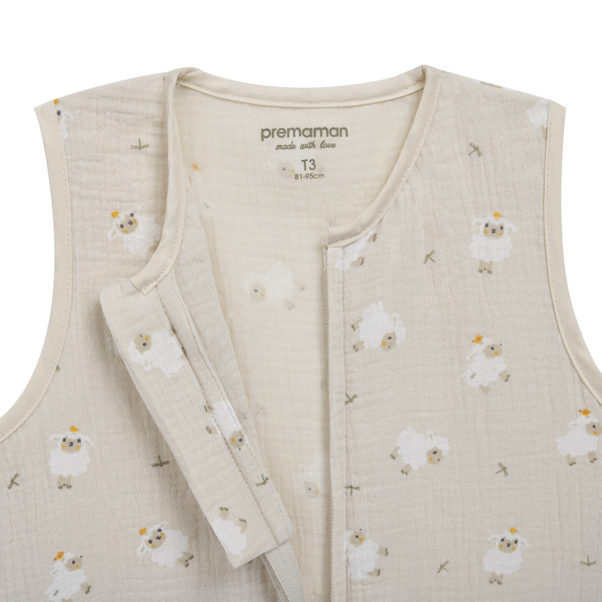 Saquito de dormir TOG 0.5 en gasa de algodón estampada de ovejas 18-36M La Vida en el Campo beige 