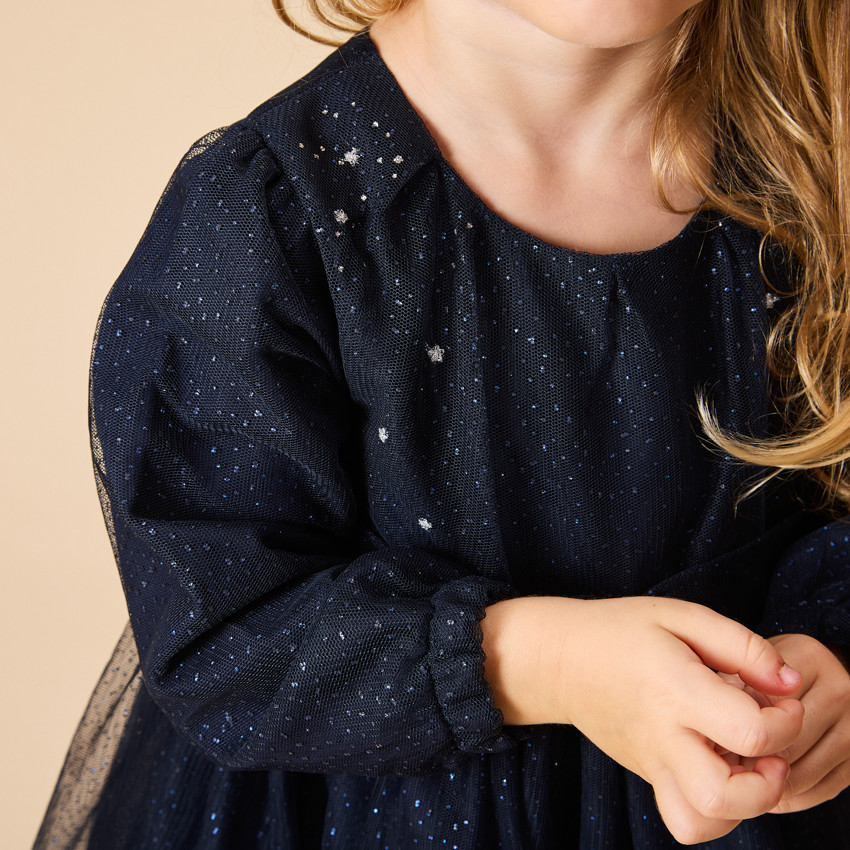Vestido de fiesta de manga larga en tul brillante para niña bebé 