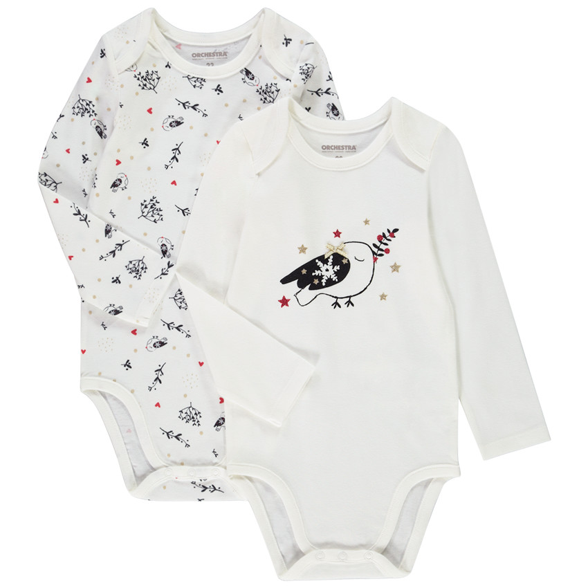 Pack de 2 bodies con estampado de pájaros para bebé niña Main Pack de 2 bodies con estampado de pájaros para bebé niña