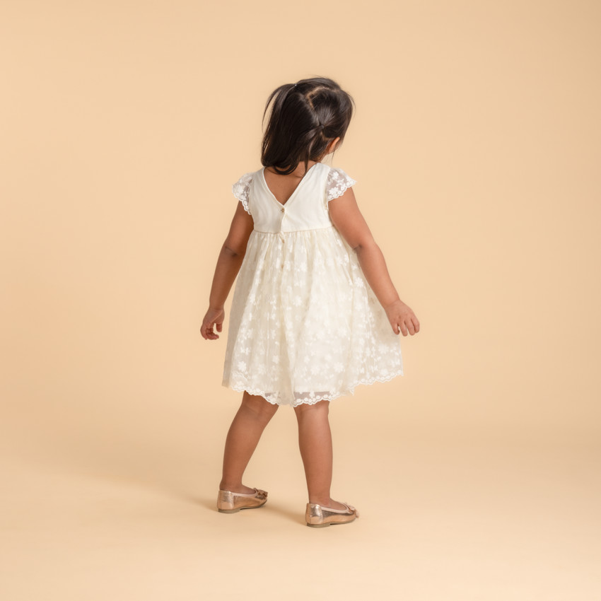 Conjunto de ceremonia vestido + bloomer de tul bordado para niña bebé 