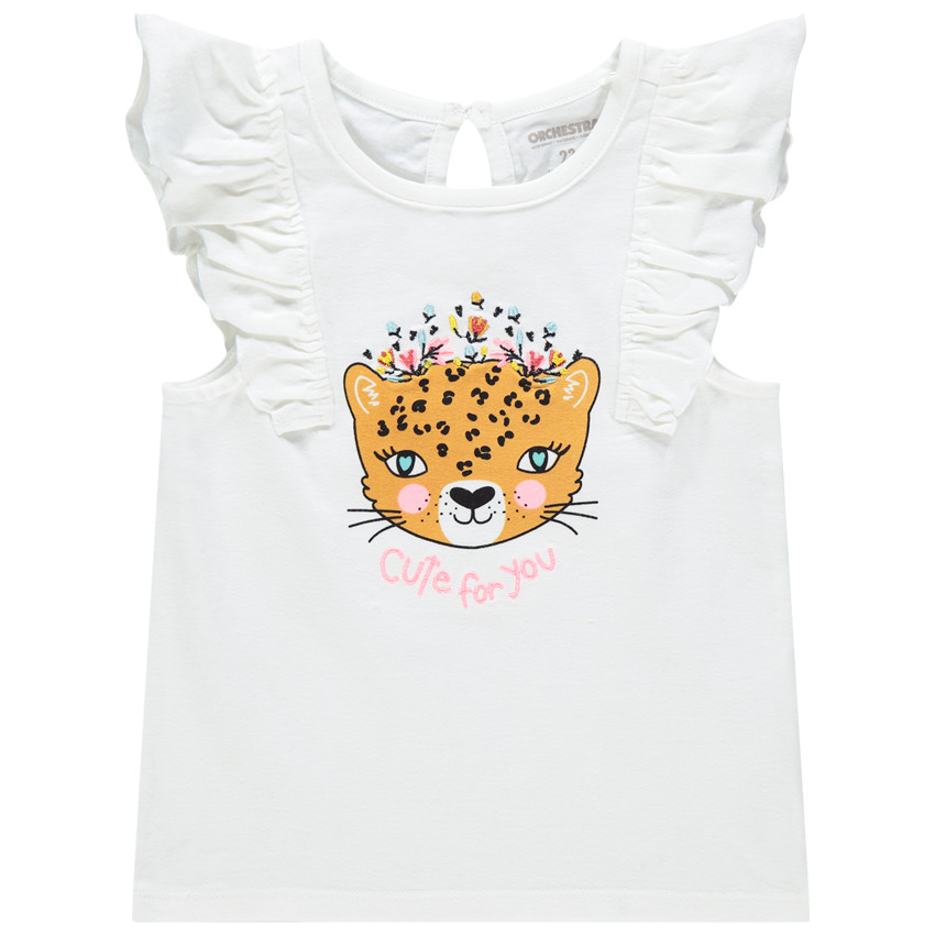 Camiseta sin mangas con volantes y estampado de leopardo 