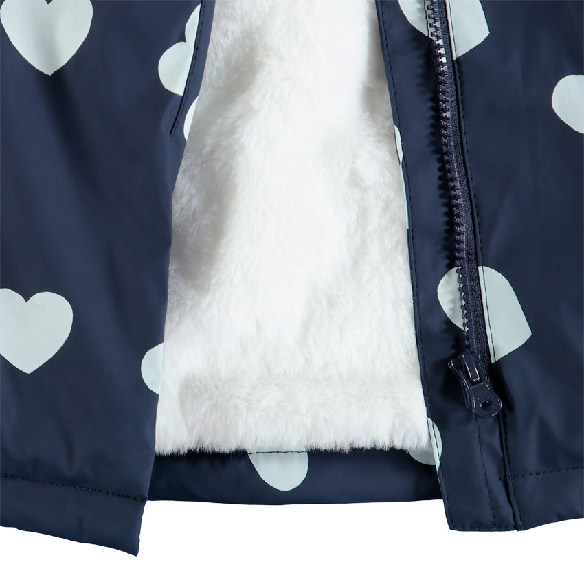 Parka de goma forro sherpa print corazones 