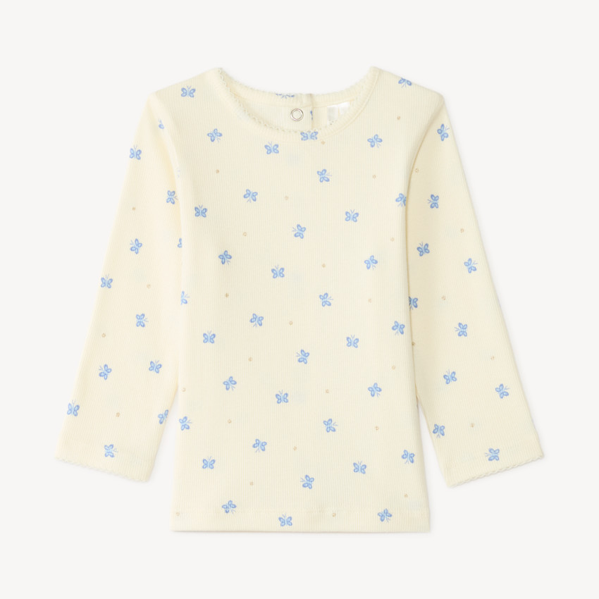 Conjunto de 2 piezas, peto y camiseta de manga larga con estampado de mariposas para niña bebé. 