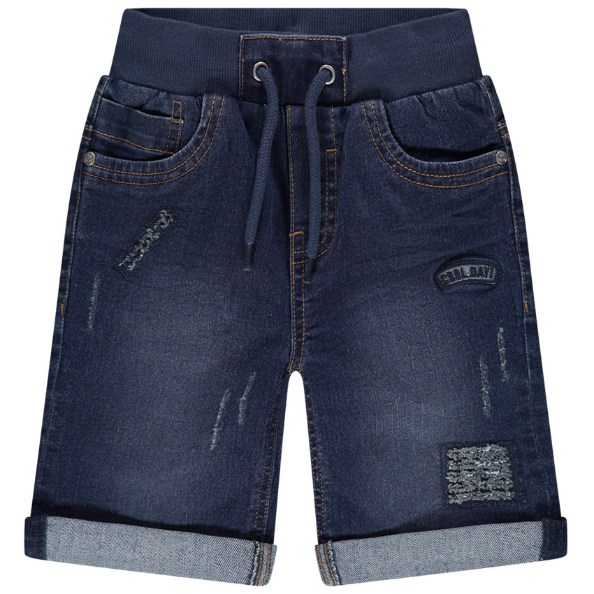 Bermudas vaquera desgastadas y cinturón acanalado 