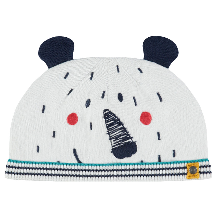 Gorro de punto con forro de jersey y orejas cosidas 