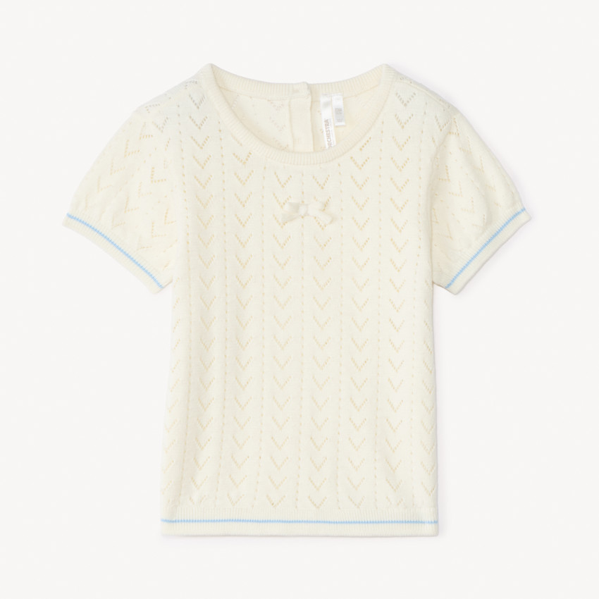 Jersey de manga corta de punto calado para bebé niña 