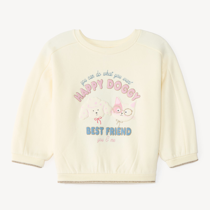 Sudadera de bebé niña oversize con estampado de perro y gato 