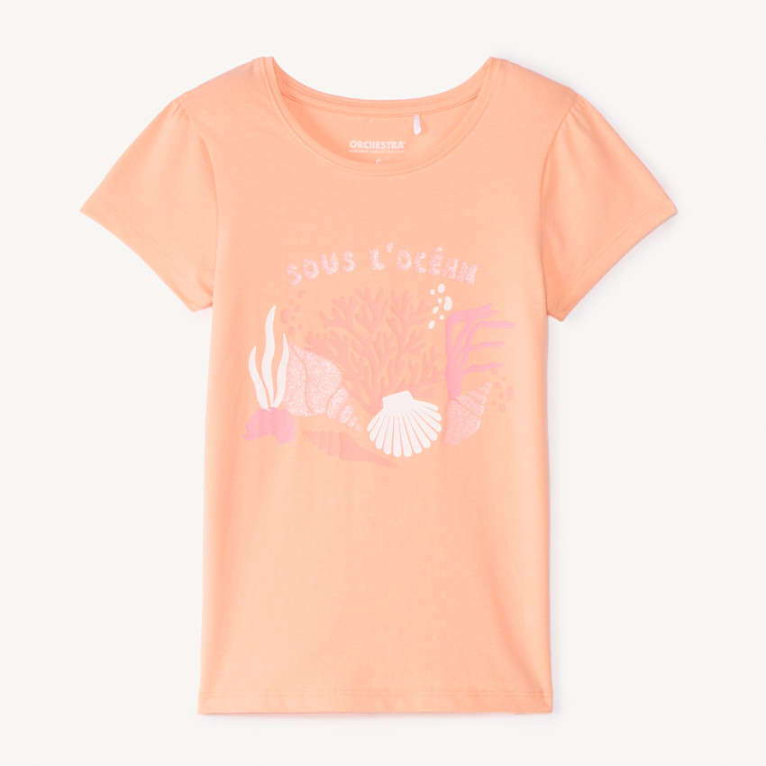 Camiseta de manga corta con estampado y brillos para niña 