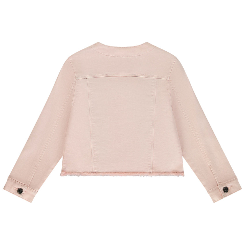 Chaqueta vaquera con cuello redondo y acabado de flecos para niña 
