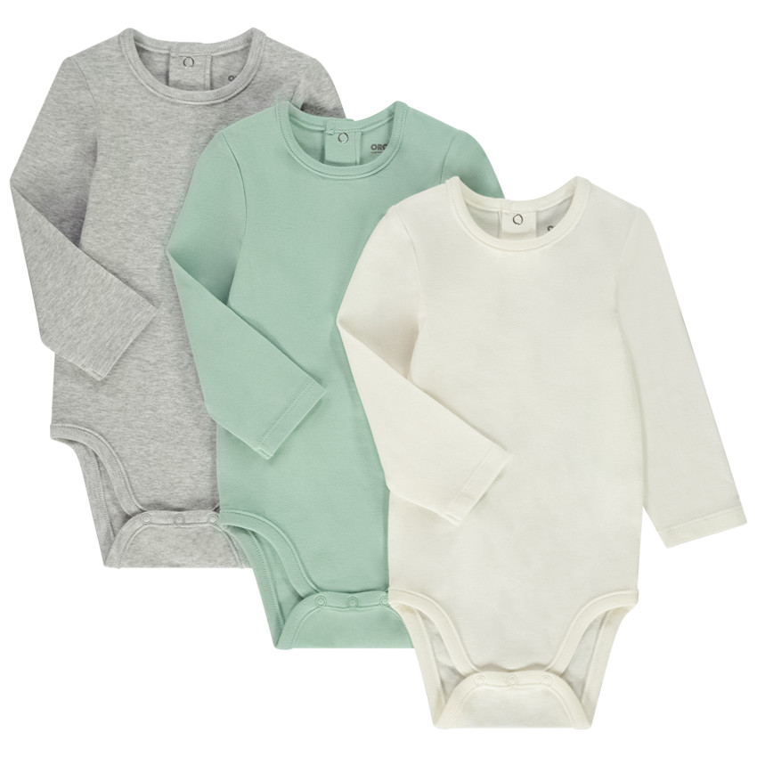 Pack de 3 bodies de manga larga lisos para bebé 