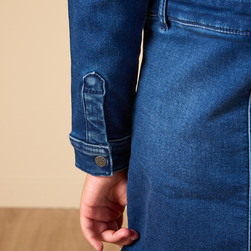 Vestido de niña de manga larga estilo camisa efecto denim  Additional Vestido de niña de manga larga estilo camisa efecto denim