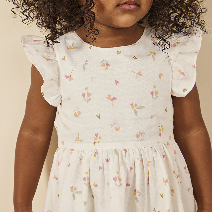 Vestido de manga corta con volantes y estampado floral para bebé niña 