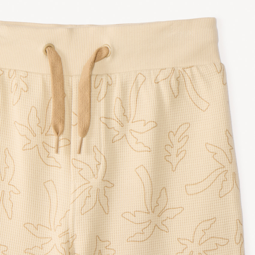 Conjunto de 2 piezas: camiseta + pantalón corto de tejido de panal con estampado de palmeras para niño. 