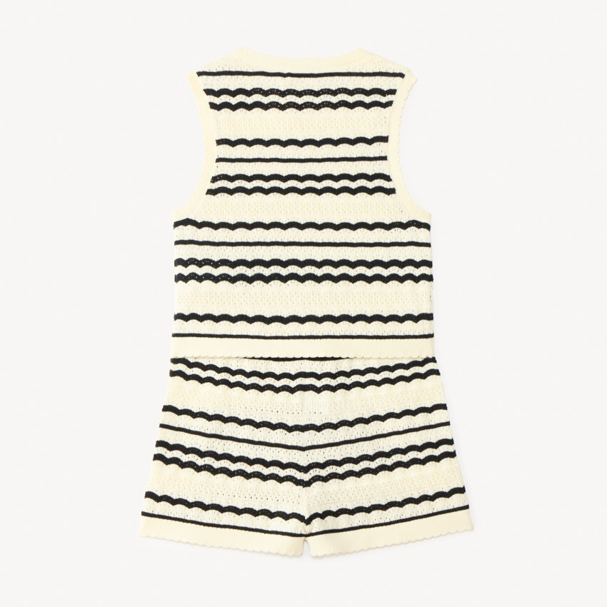 Conjunto de 2 piezas de camiseta sin mangas + pantalones cortos de punto a rayas para niña 
