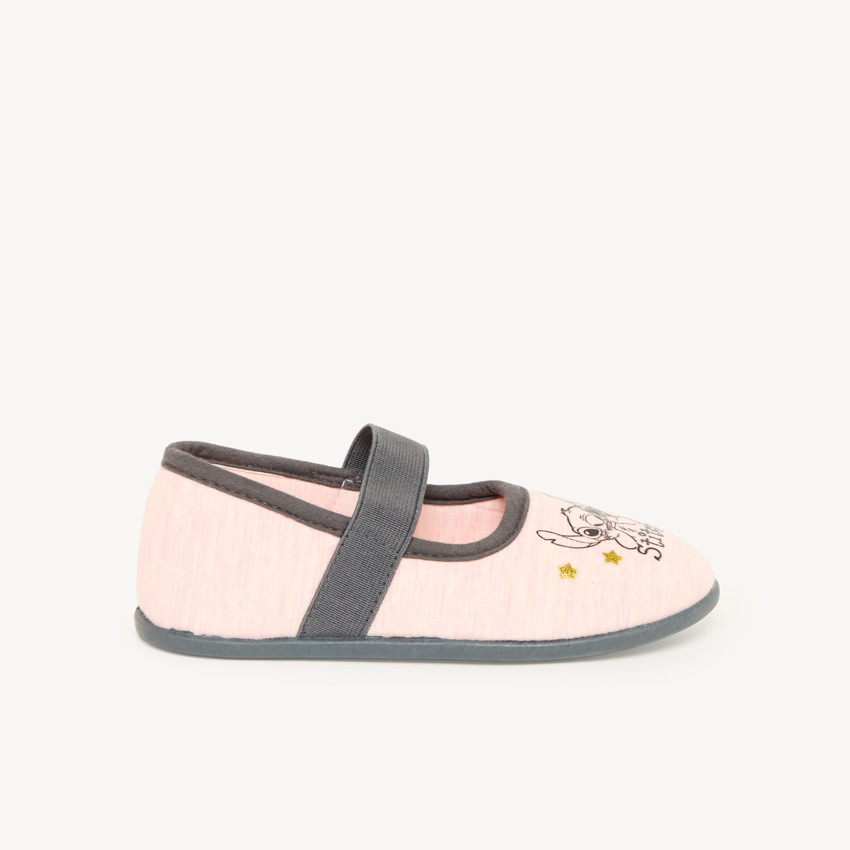 Pantuflas tipo pelele rosa jaspeado con elástico y motivo Stitch Disney niña 