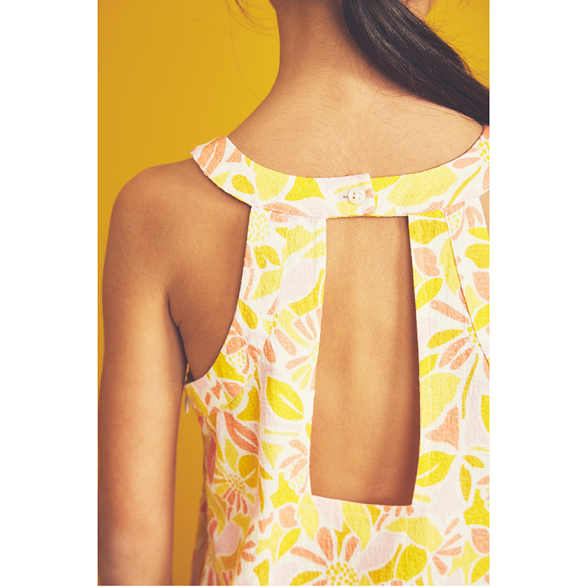 Vestido de tirantes con estampado floral retro niña 