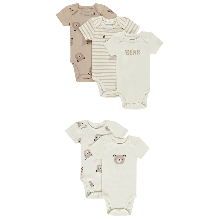 Lote de 5 Bodies de manga corta con motivos de oso para bebé 