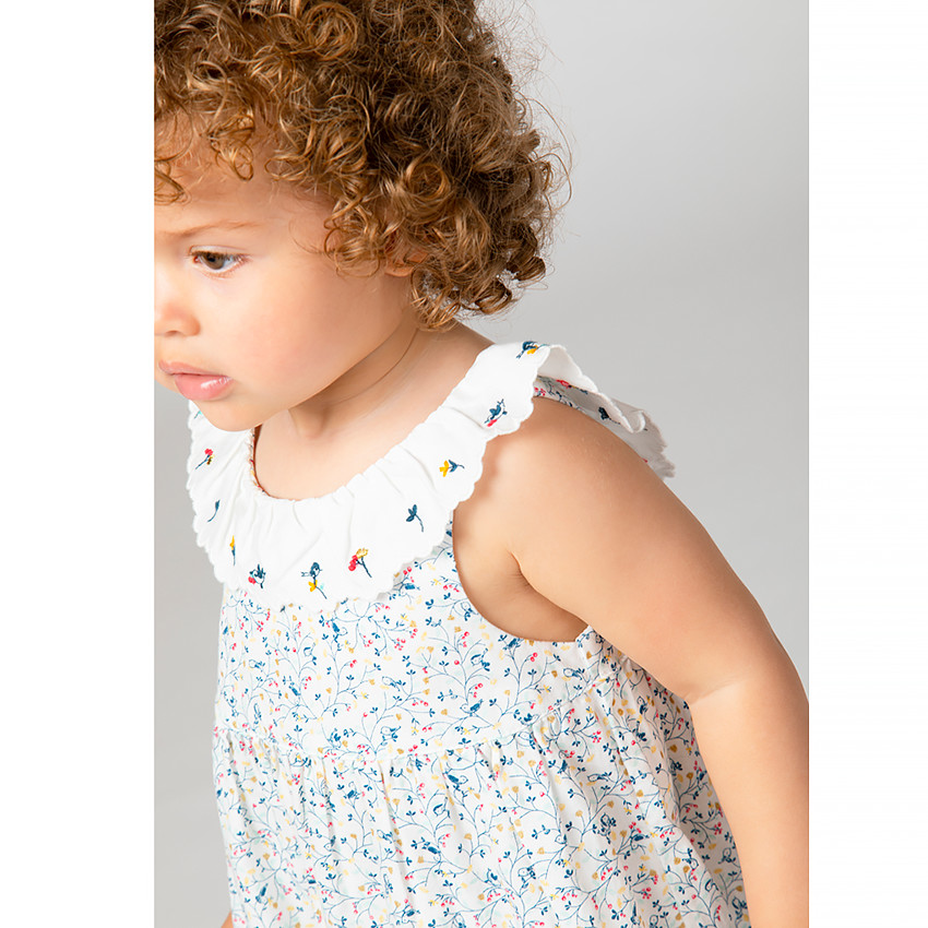 Robe sans manches col volanté et imprimé fleuri pour bébé fille 
