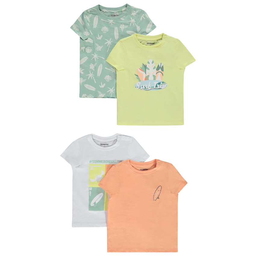 Pack de 4 camisetas manga corta fantasía para bebé niño 