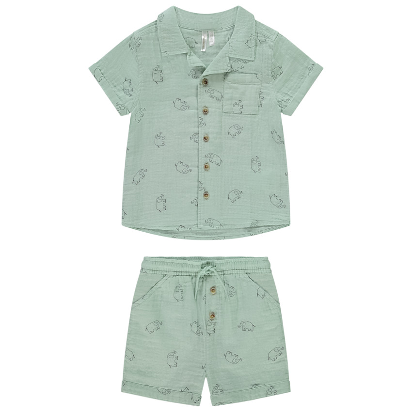 Conjunto 2 piezas de doble gasa estampado elefantes para bebé niño 