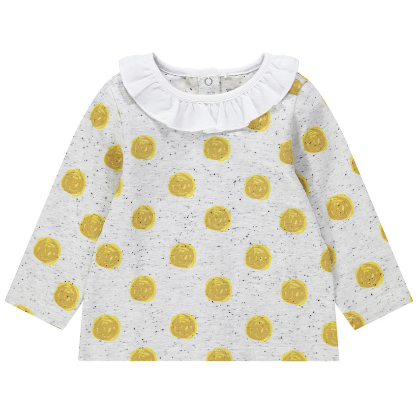 T-shirt manches longues effet neps à pois et col volanté 