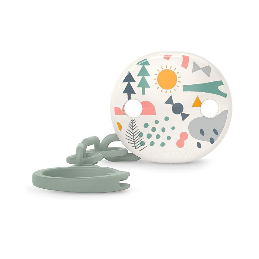 Sujetachupetes broche con pinza Walk in the park verde gris 