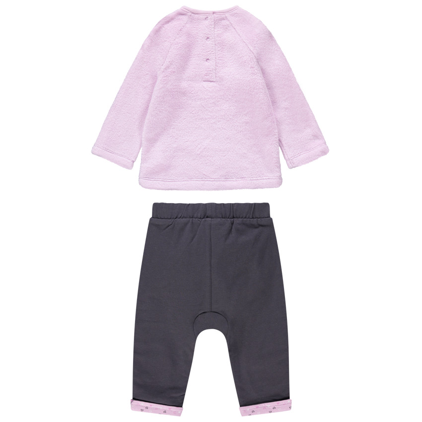 Conjunto de pantalón y sudadera de borreguillo con cabeza de gato y orejas de relieve 