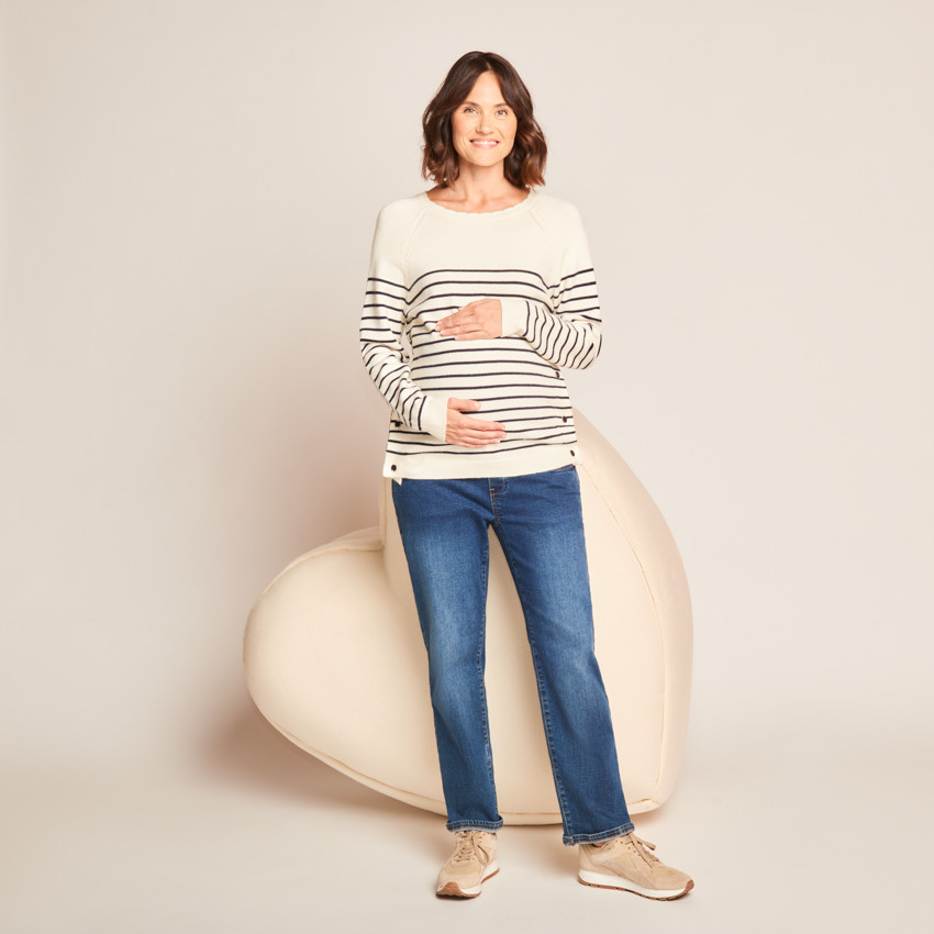 Jersey de lactancia de punto a rayas estilo marinero con cuello fantasía 