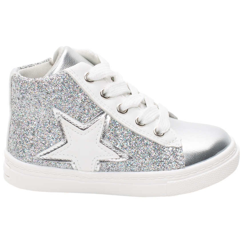 Botines plateados brillantes con cordones y cremallera para bebé niña 