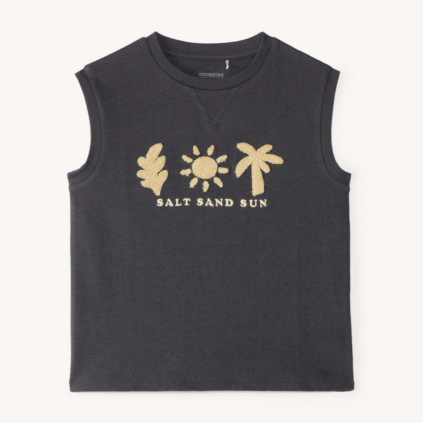 Camiseta sin mangas de rizo con estampado de sol para niño 