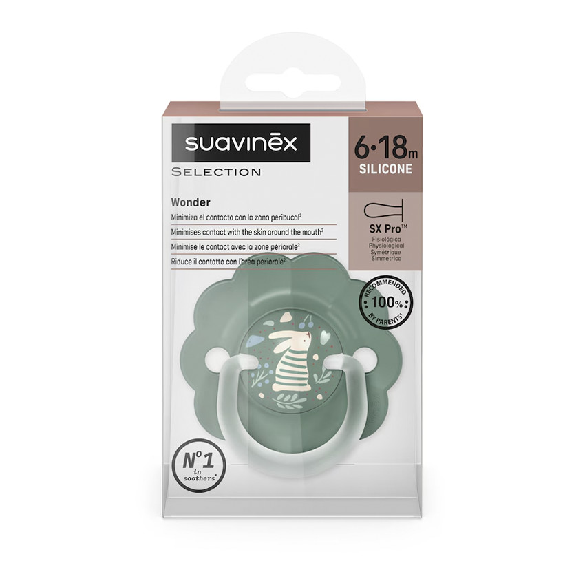 Chupete tetina fisiológica silicona SX PRO Wonder 6-18M decorado verde 