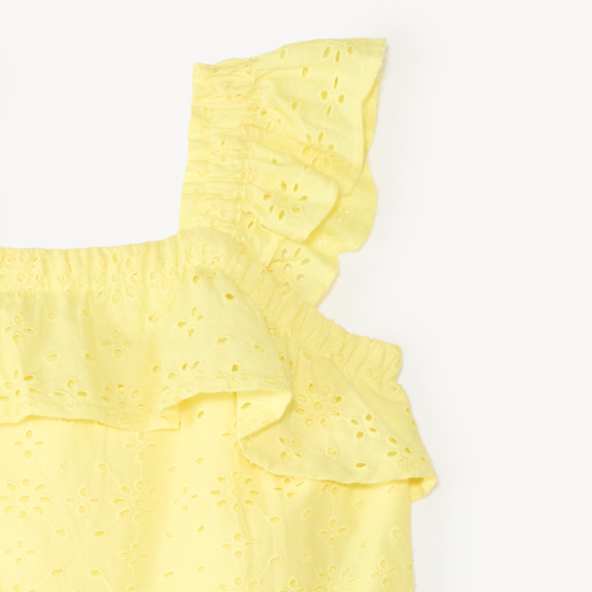 Conjunto de tirantes lisos + short de bordado inglés para niña 