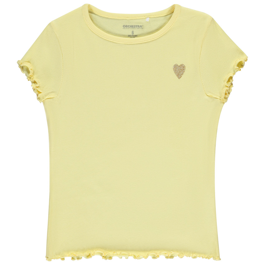 Camiseta de manga corta de punto acanalado con corazón bordado niña 