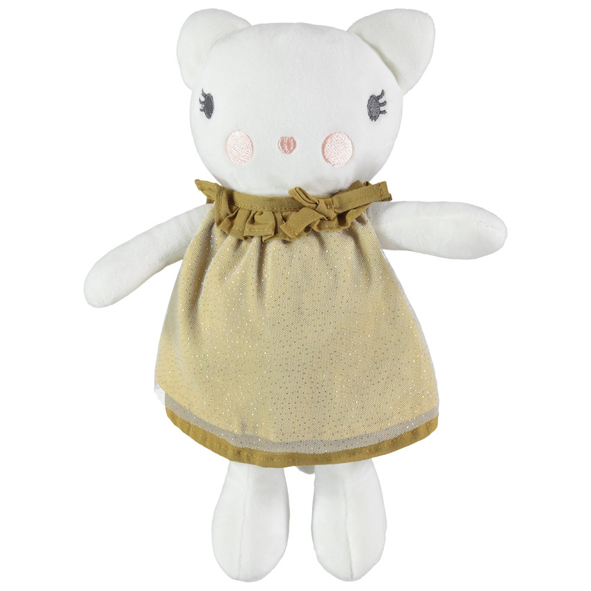 Ratoncito de peluche con vestido brillante y detalles bordados 