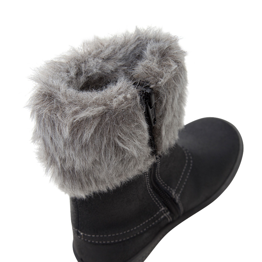 Botines de cuero con empeine de pelo falso  