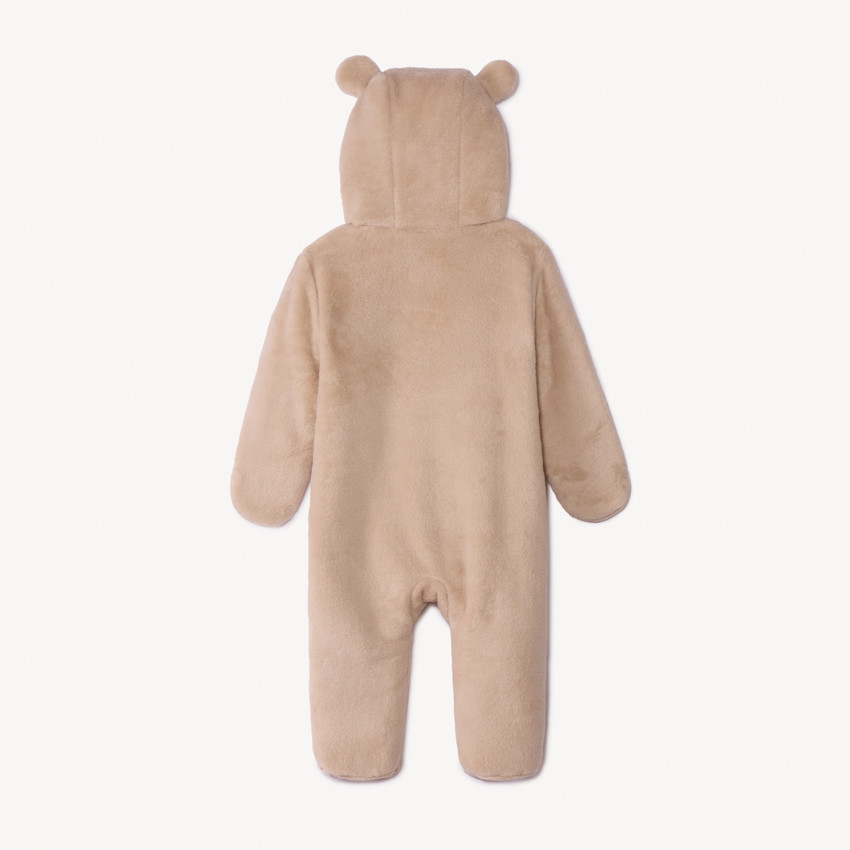 Pelele piloto de sherpa liso con capucha de oso para bebé niño 