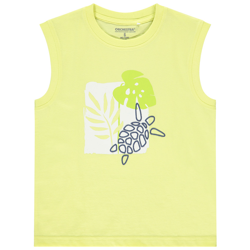 Camiseta sin mangas lisa con print de tortuga bordado para niño 