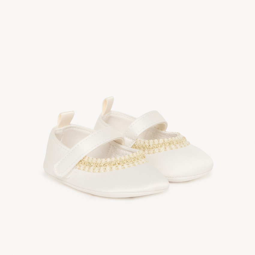 Merceditas de satén de ceremonia con bordado para bebé niña 