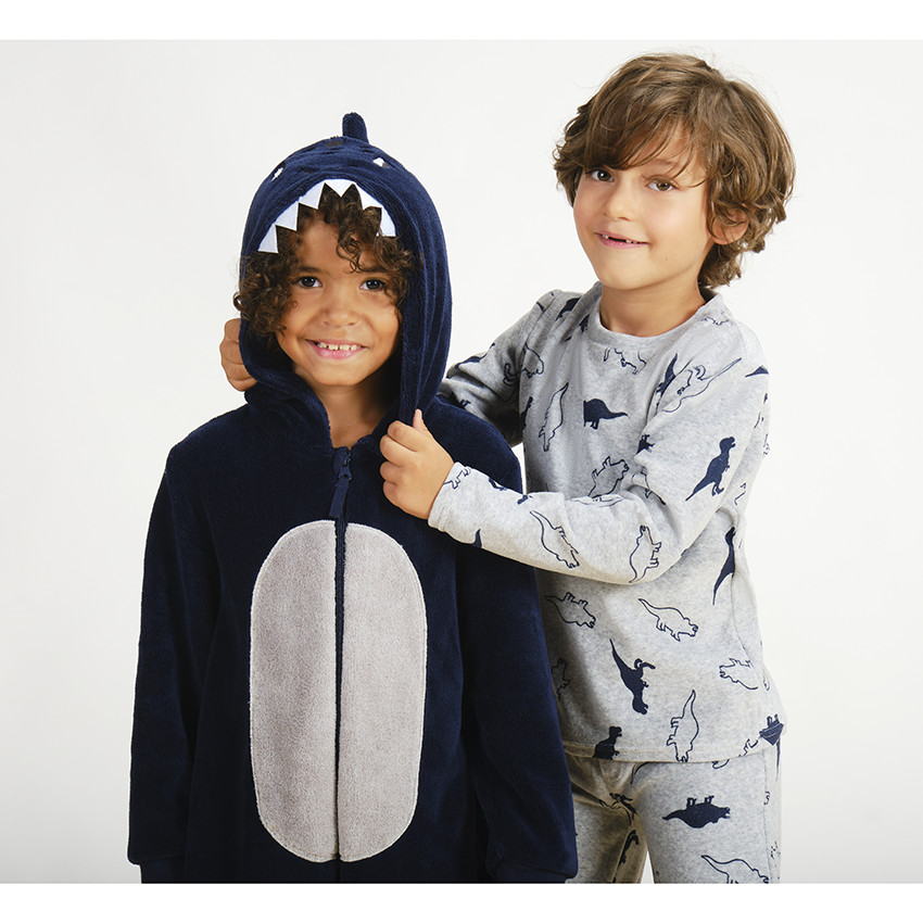 Pijama de terciopelo de 2 piezas para niño con estampado de dinosaurios 
