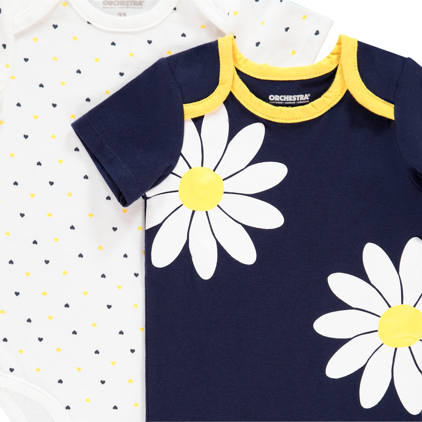 Pack de 7 bodies de manga corta de algodón con estampado de margaritas. 