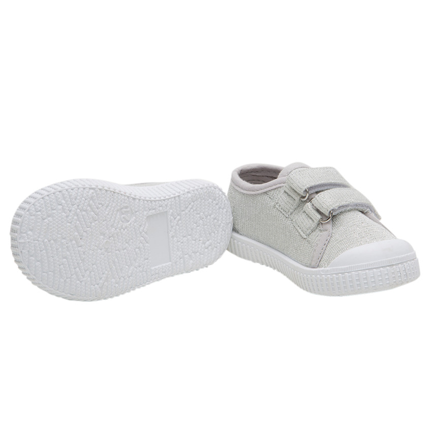 Zapatillas bajas de lona plateadas para bebé niña 