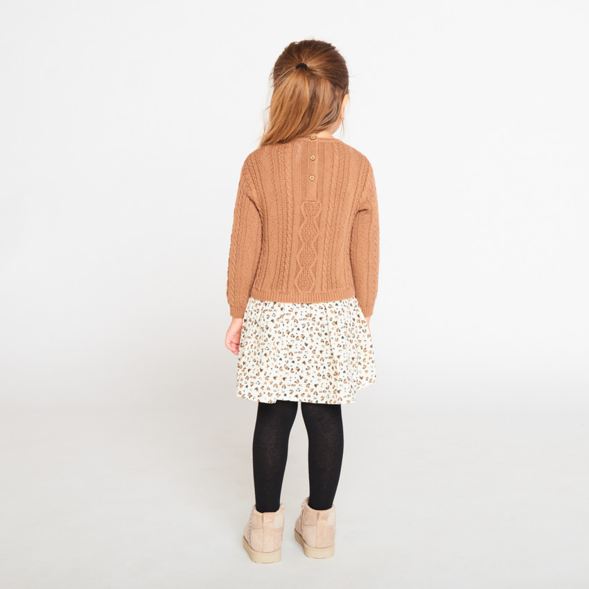 Vestido efecto 2 en 1 bimaterial fantasía para bebé niña 