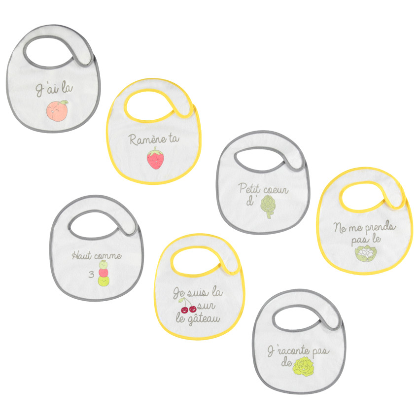 Lote de 7 baberos de toalla con mensajes estampados 