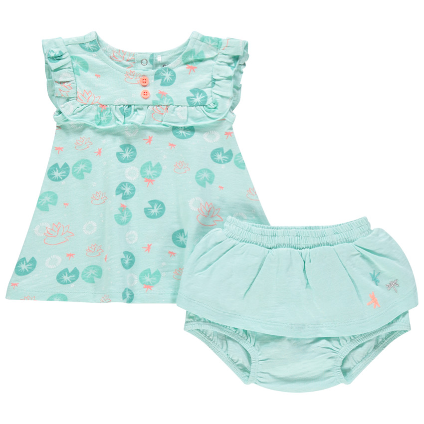 Conjunto con blusa estampada de nenúfares y pololo 