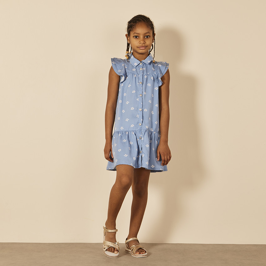Vestido de manga corta con volantes y estampado de flores para niña 