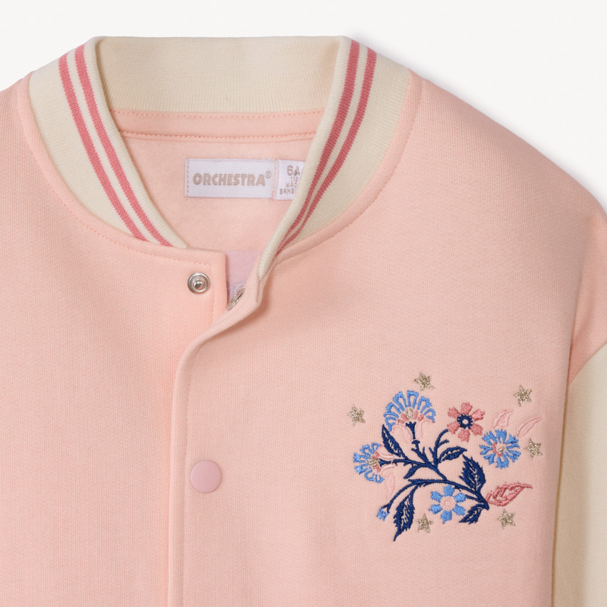 Chaqueta bomber de manga larga y bordado para niña 